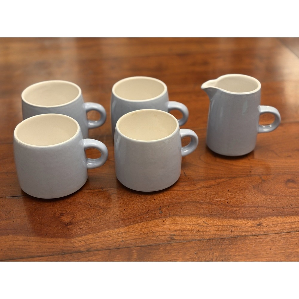 Vintage Dansk Bornholm Pastel Blue 5-Piece Mug & Creamer Set - Made in Portugal